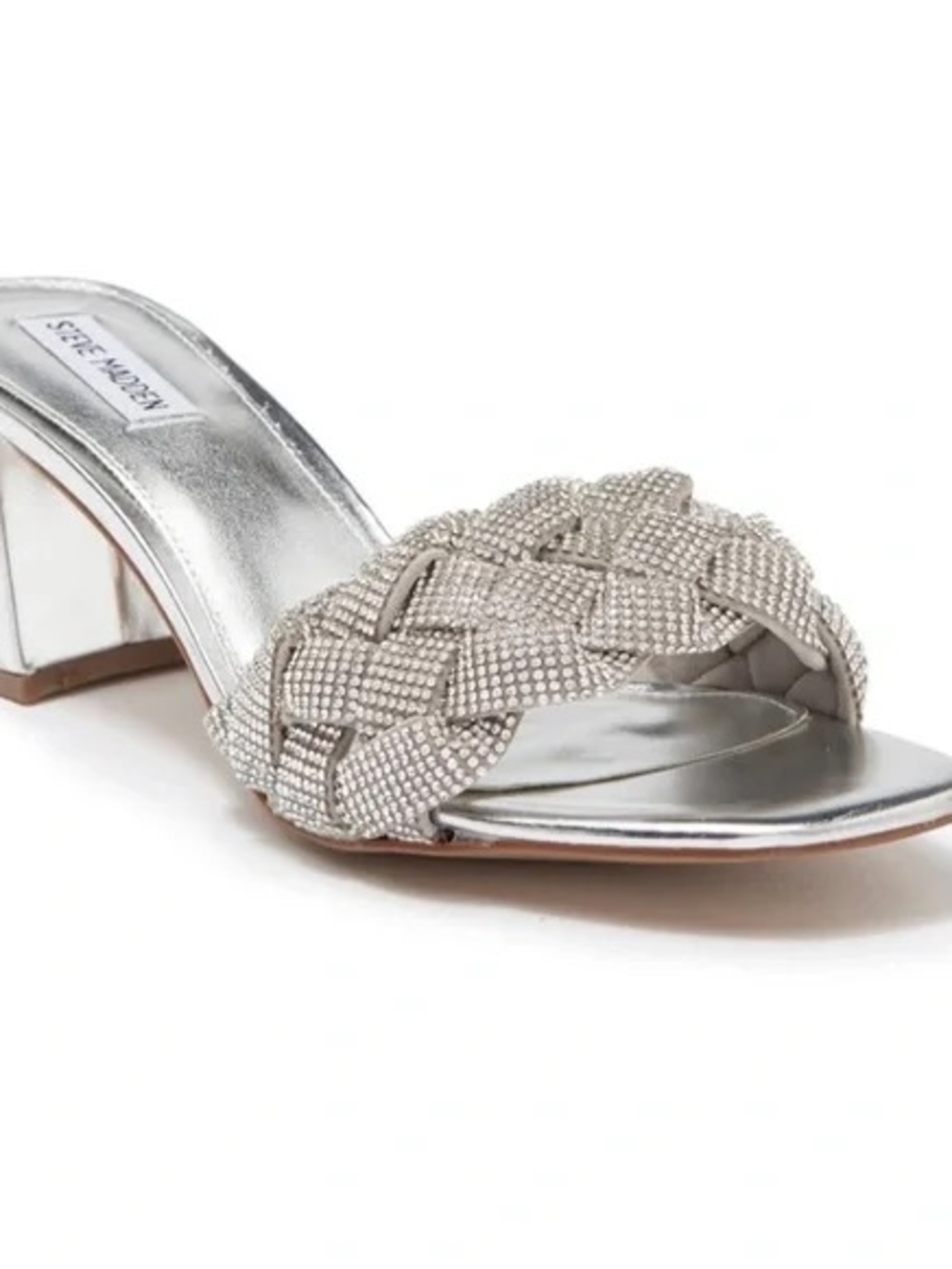 Steve Madden Metallic Silver Braided Crystal-Embellished Mule